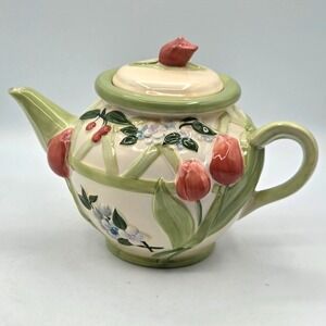 Pfaltzgraff Garden‎ Party Ceramic Teapot Floral Cottage Core Decor
